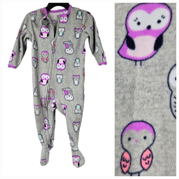 Carter's Baby Girl 12M Sleep & Play Gray OWL Printed Footie One-Piece Pajama PJs - Picture 1 of 6